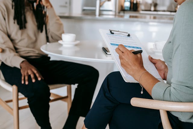 writing on clipboard during interview